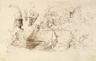 Studies of Soldiers and of a Battle in a Wood by Вильгельм фон Каульбах — digital art print download