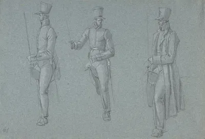 Three studies on a man on a saddle by Вильгельм фон Кобелл — digital art print download