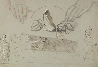 Studies of Fairies with a Pair of Hands (possibly representing the Opening of Pandora's Box) by William Lock the Younger,…