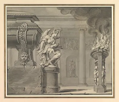 Classical Scene with a Tomb and Flaming Brazier by Workshop of Gilles-Marie Oppenord — digital art print download