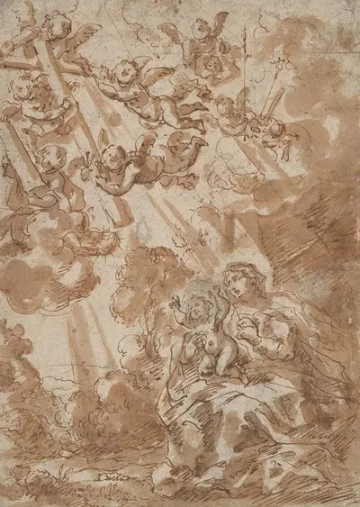 Madonna in Vision of Instruments of the Passion by Абрахам ван Дипенбек — digital art print download