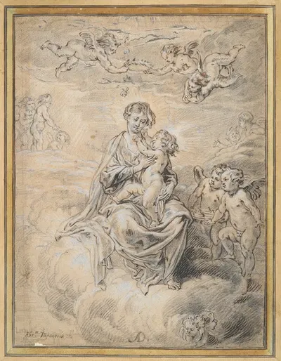 Virgin and Child in Heaven, with Putti by Абрахам ван Дипенбек — digital art print download