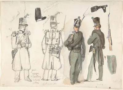 Uniforms of the civil guard in Courtray, Belgium by Денис Огюст Мари Раффе, 1832 — digital art print download