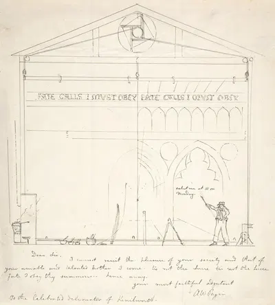 Letter with Sketch of Artist Painting Stage Scenery by Август Пюжин, 1831 — digital art print download