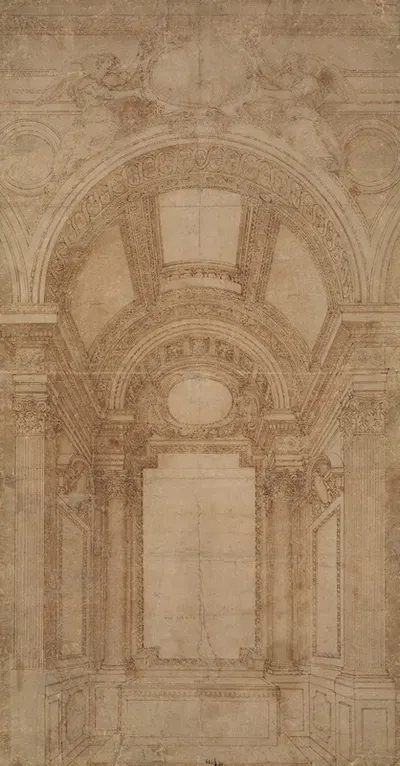 Design for an Elaborate Barrel-Vaulted Chapel by Бальдассаре Перуцци, 1481–1536 — digital art print download