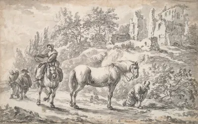 Peasants and Horses Near the Ruins of a Castle by Барент Гаел — digital art print download