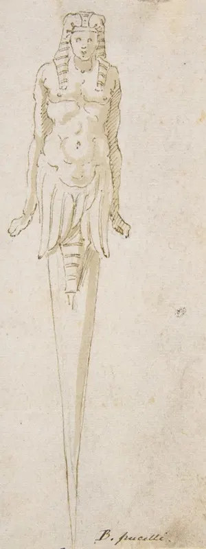 Design for Pointed Utensil with an Egyptian Style Figure on the Handle by Bernardino Poccetti, 1548–1612 — digital art…
