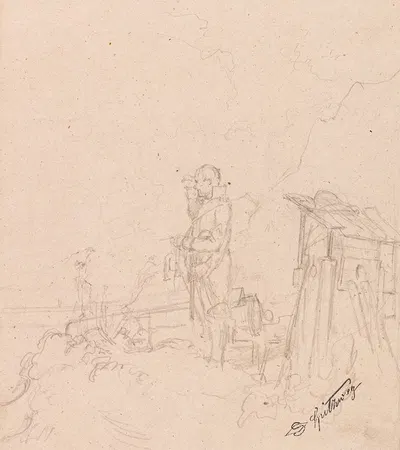 Strickende Wacht (Der Kanonier) by Карл Спицвег, 1848 — digital art print download