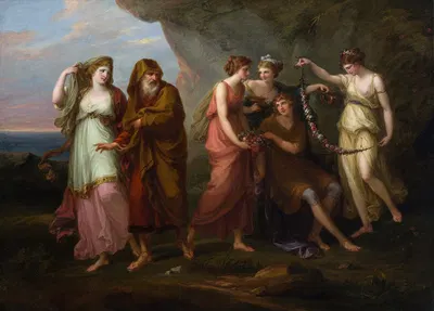 Telemachus and The Nymphs of Calypso by Анжелика Кауфман, 1782 — digital art print download