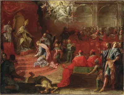 Allegori över drottning Kristinas underkastelse inför katolska kyrkan och påven Alexander VII by Angelo Trevisani — digital…