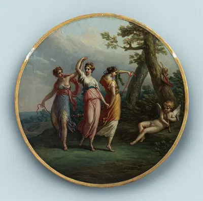 Three Dancing Nymphs and a Reclining Cupid in a Landscape by Антонио Цукки — digital art print download