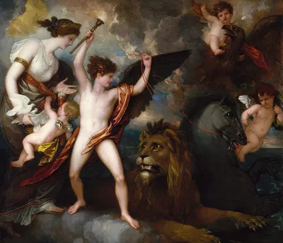 Omnia Vincit Amor, Or The Power of Love in The Three Elements by Benjamin West, 1809 — digital art print download