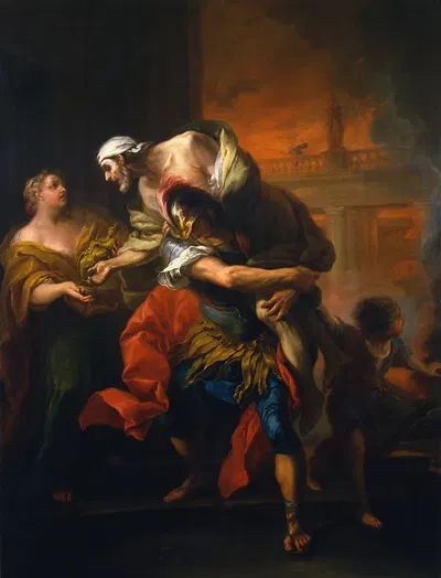 Aeneas Rescuing his Father from the Fire at Troy by Шарль-Анри ван Лоо — digital art print download