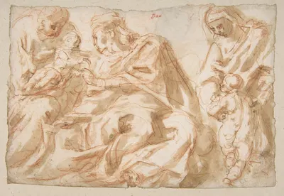 The Holy Family with Saint Elizabeth and the Infant Baptist by Cesare Pollino, 1560–1630 — digital art print download