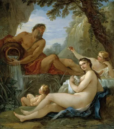 A River and a Fountain Nymph by Шарль-Жозеф Натоир — digital art print download