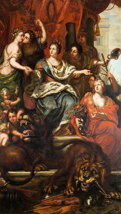 Allegori över konung Karl XI,s fredliga regeringr,1693 by Давид Клёкер Эренштраль — digital art print download