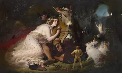 Scene from a Midsummer Night's Dream. Titania and Bottom by Сэр Эдвин Генри Ландсир, 1851 — digital art print download