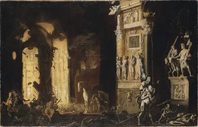 The Burning of Troy with the Flight of Aeneas and Anchises by Франсуа де Номé — digital art print download