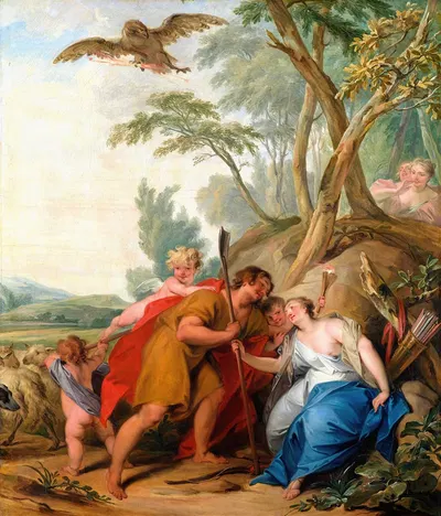 Jupiter, Disguised As a Shepherd, Seducing Mnemosyne, The Goddess of Memory by Якоб де Вит, 1727 — digital art print download