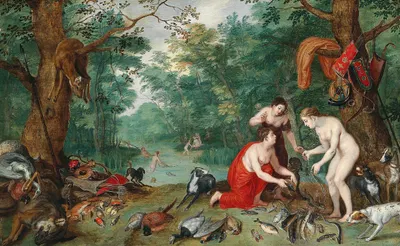 Diana and her nymphs fishing by Ян Брейгель младший — digital art print download