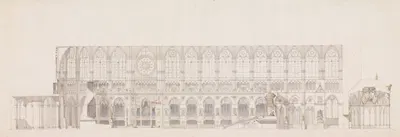 Cross Section of the Nave of Reims Cathedral, decorated for the Coronation of King Louis XVIII by Charles Percier, 1815 —…