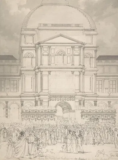 Crowd in Front of the Tuileries Palace During the Wedding of Napoleon to Marie-Louise of Austria by Charles Percier —…