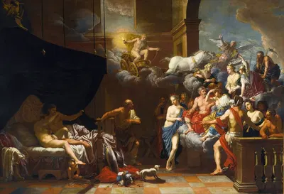 Vulcan Surprising Venus and Mars in Bed Before An Assembly of The Gods by Johann Heiss, 1679 — digital art print download