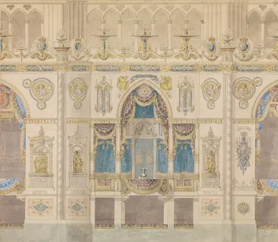 Elevation of Reims Cathedral with the Royal Box for the Coronation of Louis XVIII by Charles Percier, 1815 — digital art…