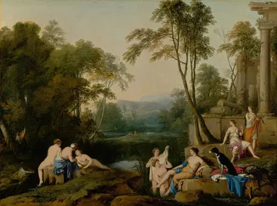 Diana and Her Nymphs in a Landscape by Laurent de la Hyre, 1644 — digital art print download