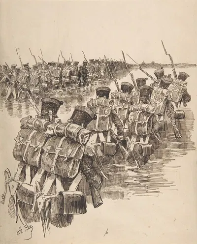 Soldiers Marching in Water by Charles-Henri Pille — digital art print download