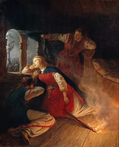 Signe Seeks Death in the Flames of Her Bower by Вильгельм Валландер — digital art print download