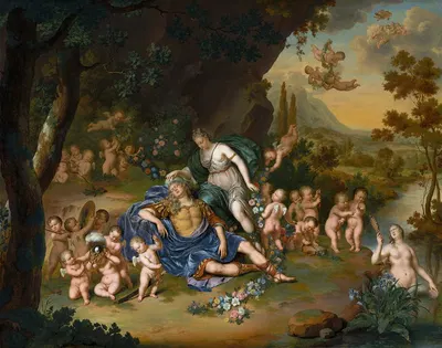 Armida Binding The Sleeping Rinaldo With Flowers by Виллем Ван Мейрис, 1709 — digital art print download