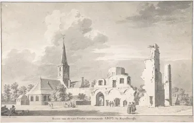 The Church and Ruins of Rijnsburg, Seen from the Northeast by Корнелис Пронк, 1753 — digital art print download