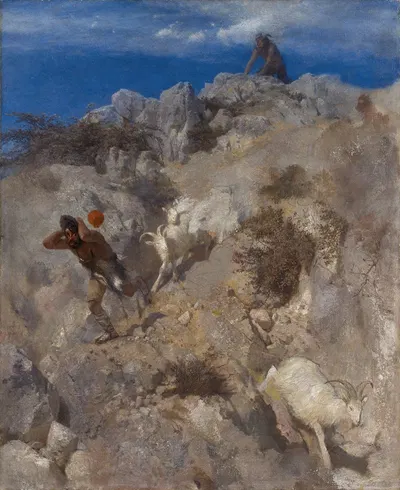 Pan Frightening A Shepherd (Terrified Panic) by Arnold Böcklin, 1865 — digital art print download