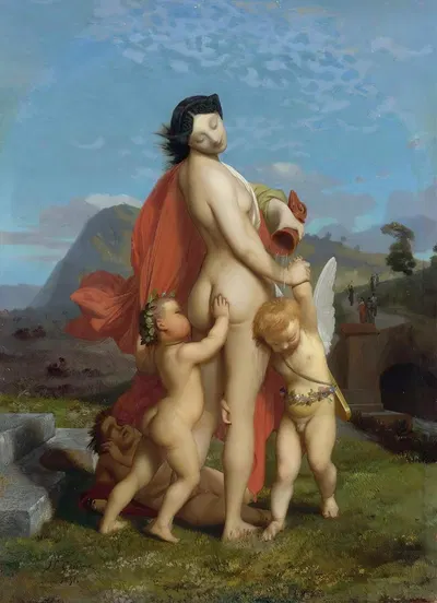 A Young Nymph Teased By Putti by Жан-Леон Жерома, 1851 — digital art print download