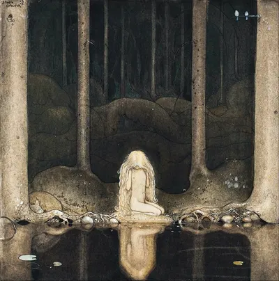 Princess Tuvstarr Gazing Down Into The Dark Waters Of The Forest Tarn by Джон Бауэр, 1913 — digital art print download