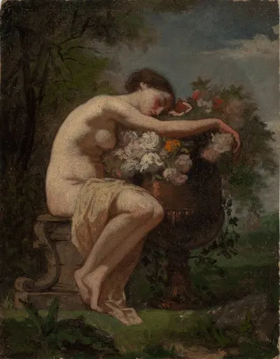 Nymph Next To A Flower Urn,Study by August Jernberg, 1846 - 1896 — digital art print download