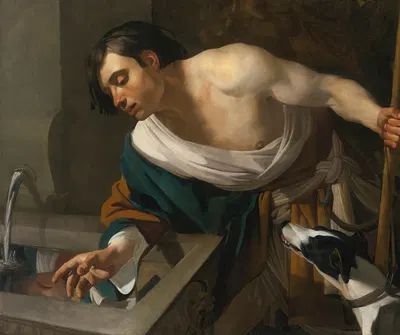 Narcissus Gazing At His Reflection by Дирк Ван Бабюрен — digital art print download