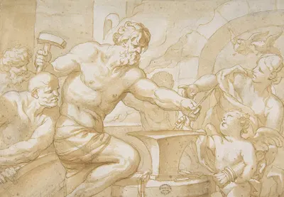 Venus and Cupid in Vulcan's Forge by Доменико Пиола, 1627–1703 — digital art print download