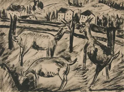 Goats and Landscape by Дора Бромбергер — digital art print download