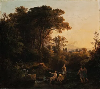 Landscape With Nymphs Bathing by Карой Марко, 1834 — digital art print download