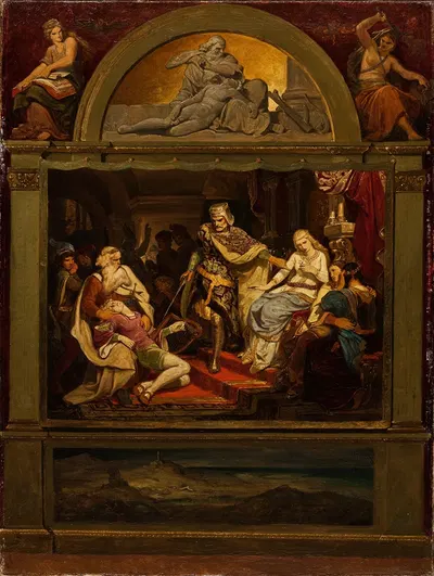 Composition Sketch Illustrating Johann Ludwig Uhland's Poem 'des Sängers Fluch' by Philipp von Foltz, 1837 — digital art…
