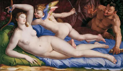 Venus, Cupid And Satyr by Агноло Бронзино — digital art print download