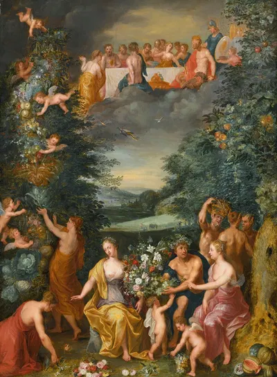 Homage To The Goddess Flora With A Feast Of The Gods by Мастер Ян Брейгель Младший — digital art print download