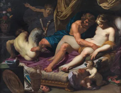 Hercules Kicking Faunus out of Omfale's Bed by Abraham Janssens, 1607 — digital art print download