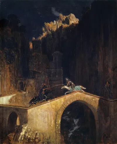 The Fight on the Bridge by Arnold Böcklin, 1882-1885 — digital art print download