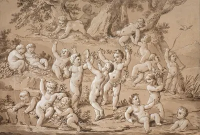 A Large Group of Putti Playing Contentedly by a Stream by Conrad Martin Metz, 1802 – 1827 — digital art print download