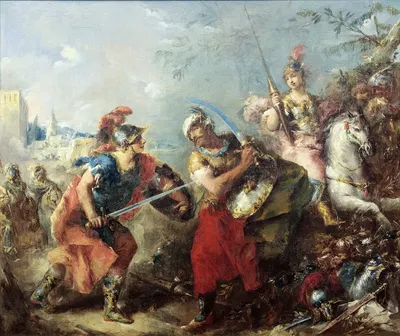The Fight between Tancred and Argante With Clorinda in the Background by Джованни Антонио Гварди, 1714 – 1760 — digital art…