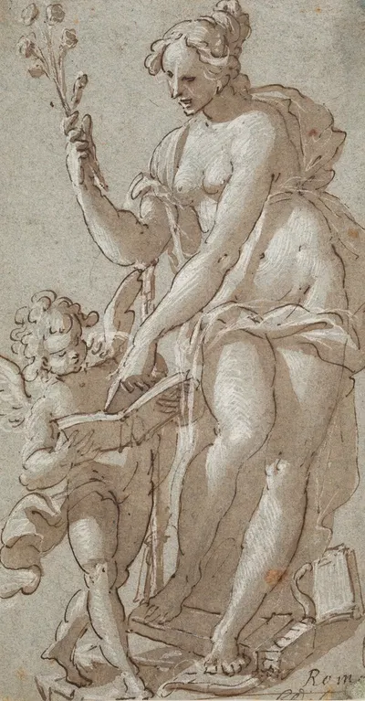 Venus underviser Amor, der læser i en bog by Giovanni Battista Rovere, 1588 – 1630 — digital art print download