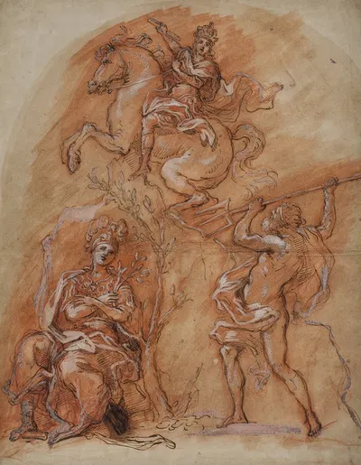 Allegory with an equestrian monument, Minerva and Neptune by Giuseppe Passeri, 1653 – 1713 — digital art print download